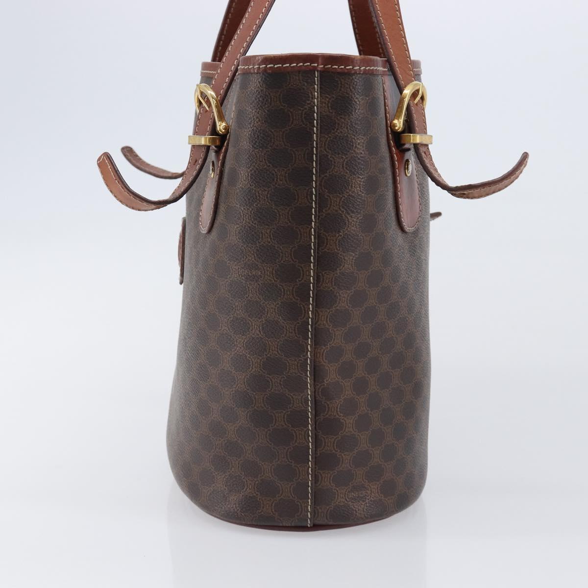 CELINE Macadam Canvas Tote Bag PVC Leather Brown Gold Auth 201454