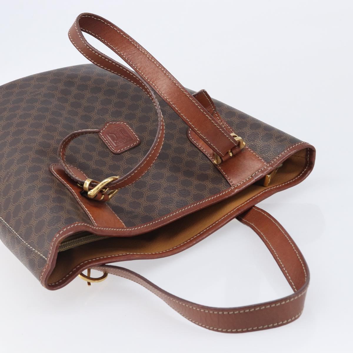 CELINE Macadam Canvas Tote Bag PVC Leather Brown Gold Auth 201454
