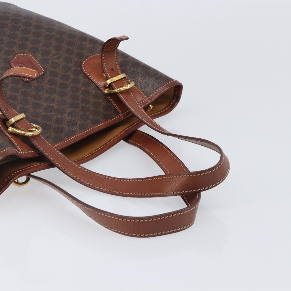 CELINE Macadam Canvas Tote Bag PVC Leather Brown Gold Auth 201454
