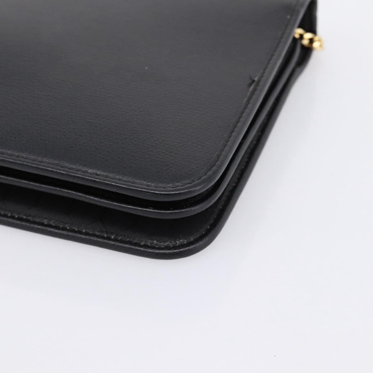 Christian Dior Chain Shoulder Bag Leather Black Gold Auth 201456A