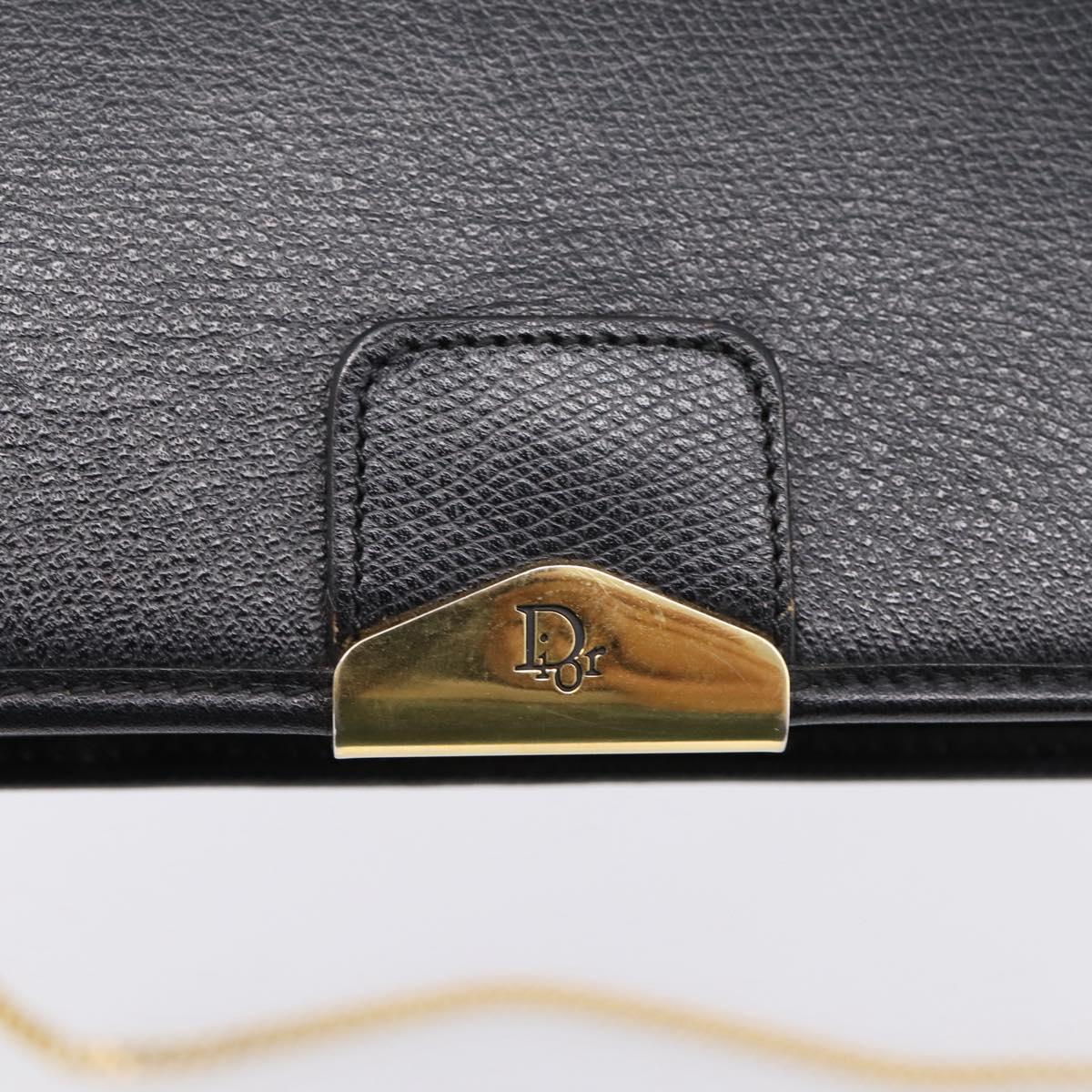 Christian Dior Chain Shoulder Bag Leather Black Gold Auth 201456A
