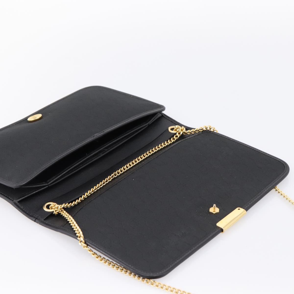Christian Dior Chain Shoulder Bag Leather Black Gold Auth 201456A