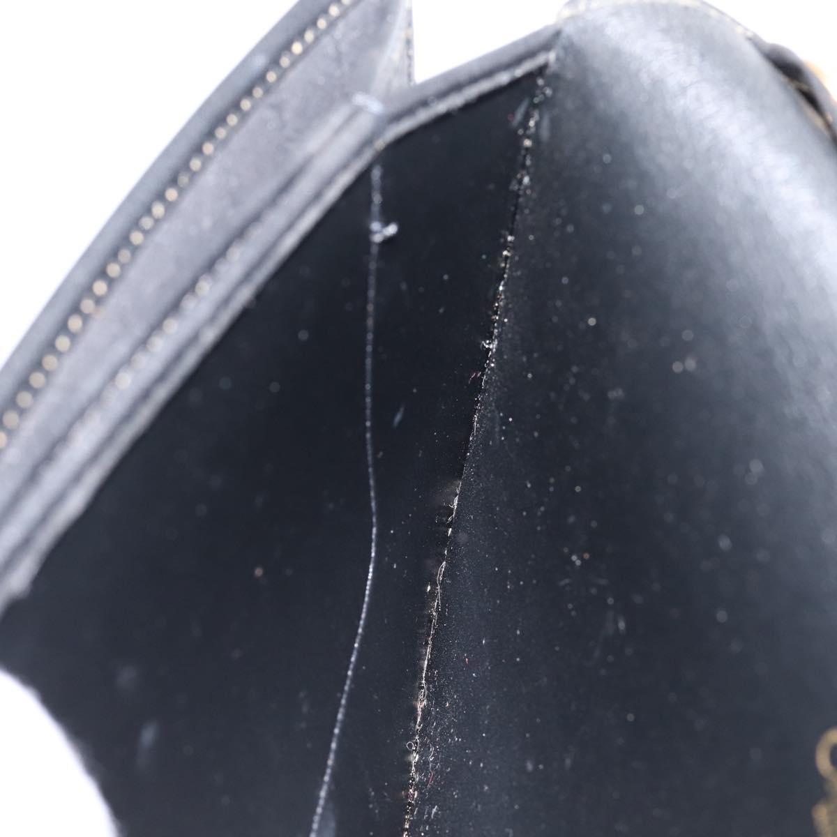 Christian Dior Chain Shoulder Bag Leather Black Gold Auth 201456A