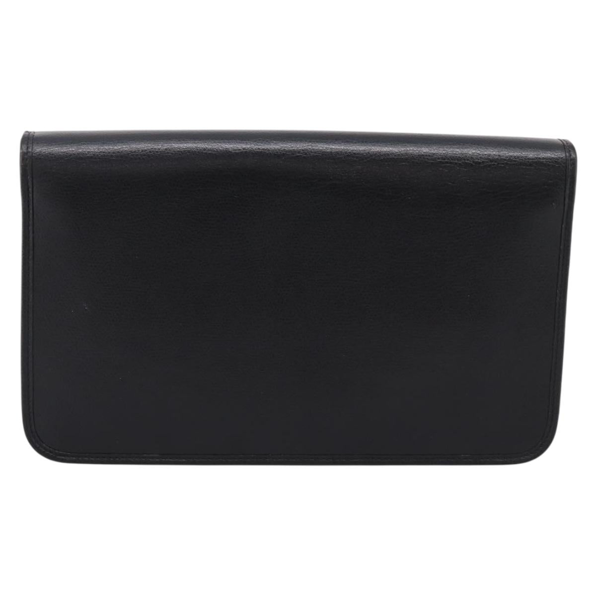 Christian Dior Chain Shoulder Bag Leather Black Gold Auth 201456A