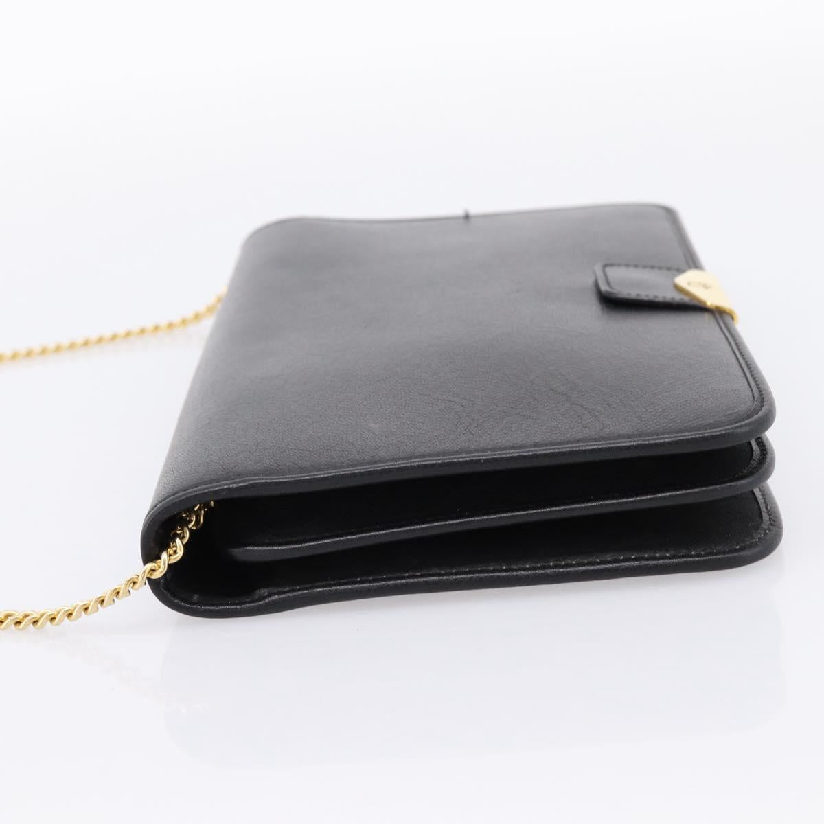Christian Dior Chain Shoulder Bag Leather Black Gold Auth 201456A