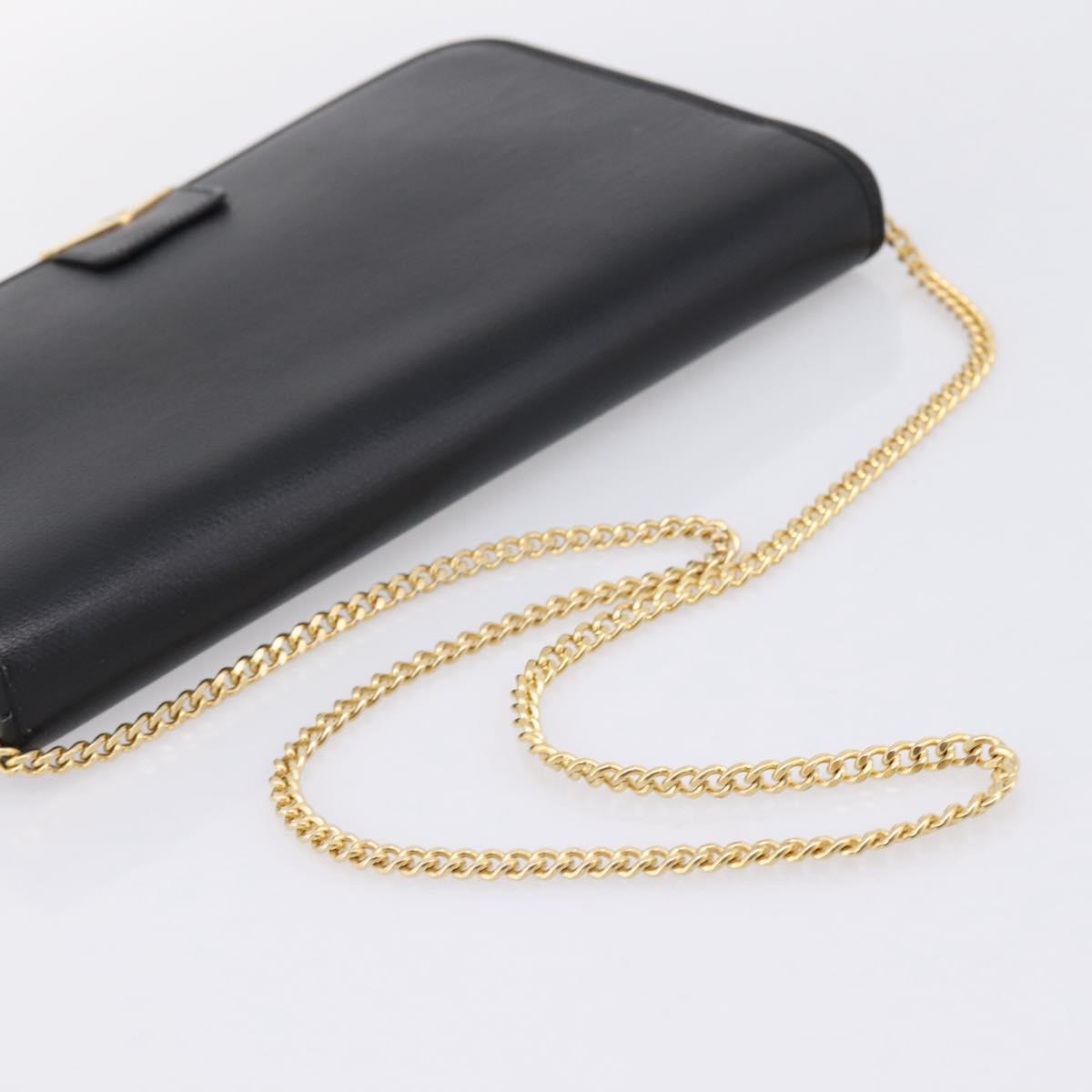 Christian Dior Chain Shoulder Bag Leather Black Gold Auth 201456A