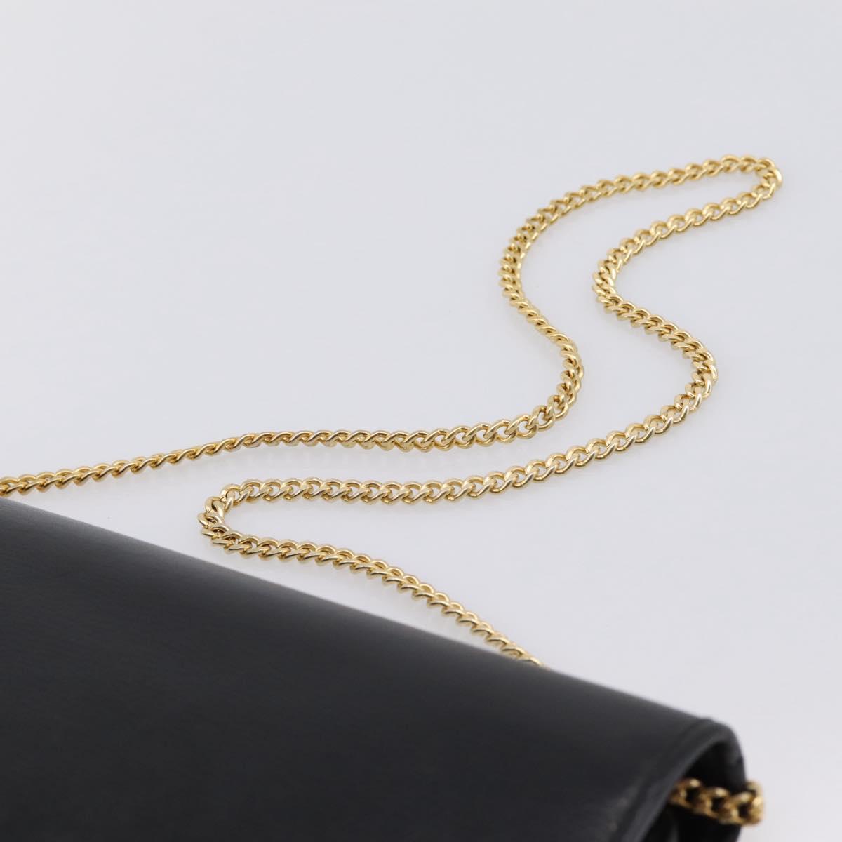 Christian Dior Chain Shoulder Bag Leather Black Gold Auth 201456A