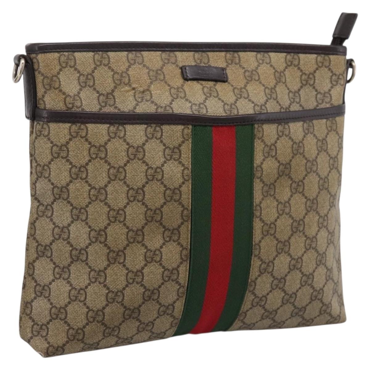 GUCCI GG Supreme Web Sherry Line Bag Outlet Beige Gold 388926 Auth 201457