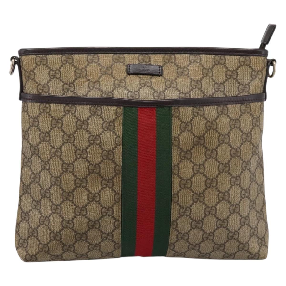 GUCCI GG Supreme Web Sherry Line Bag Outlet Beige Gold 388926 Auth 201457