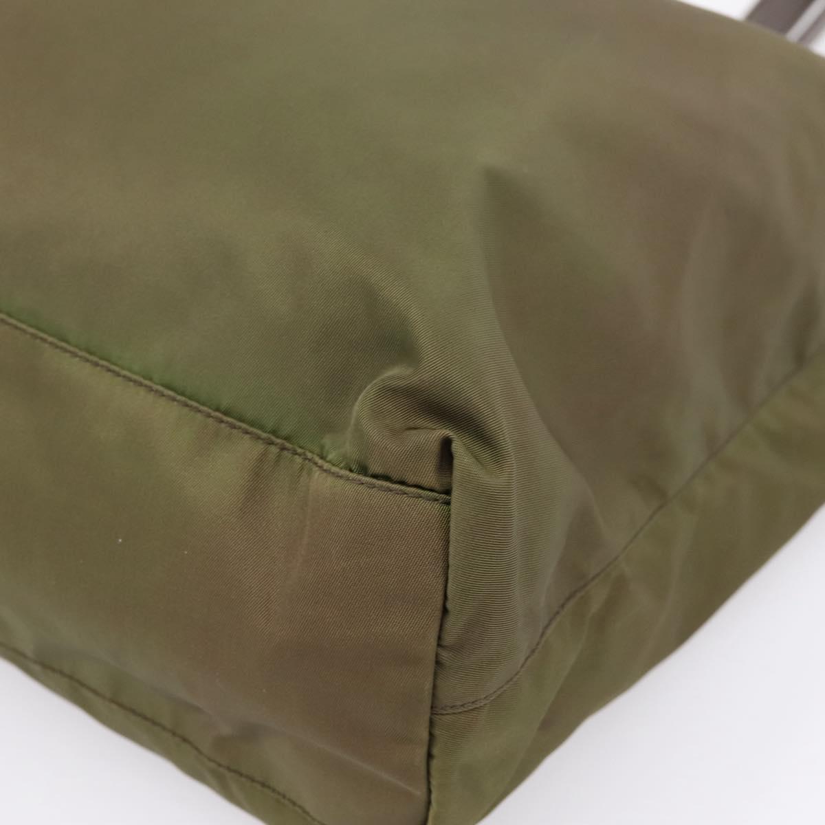 PRADA Tote Bag Nylon Khaki Silver Auth 201463