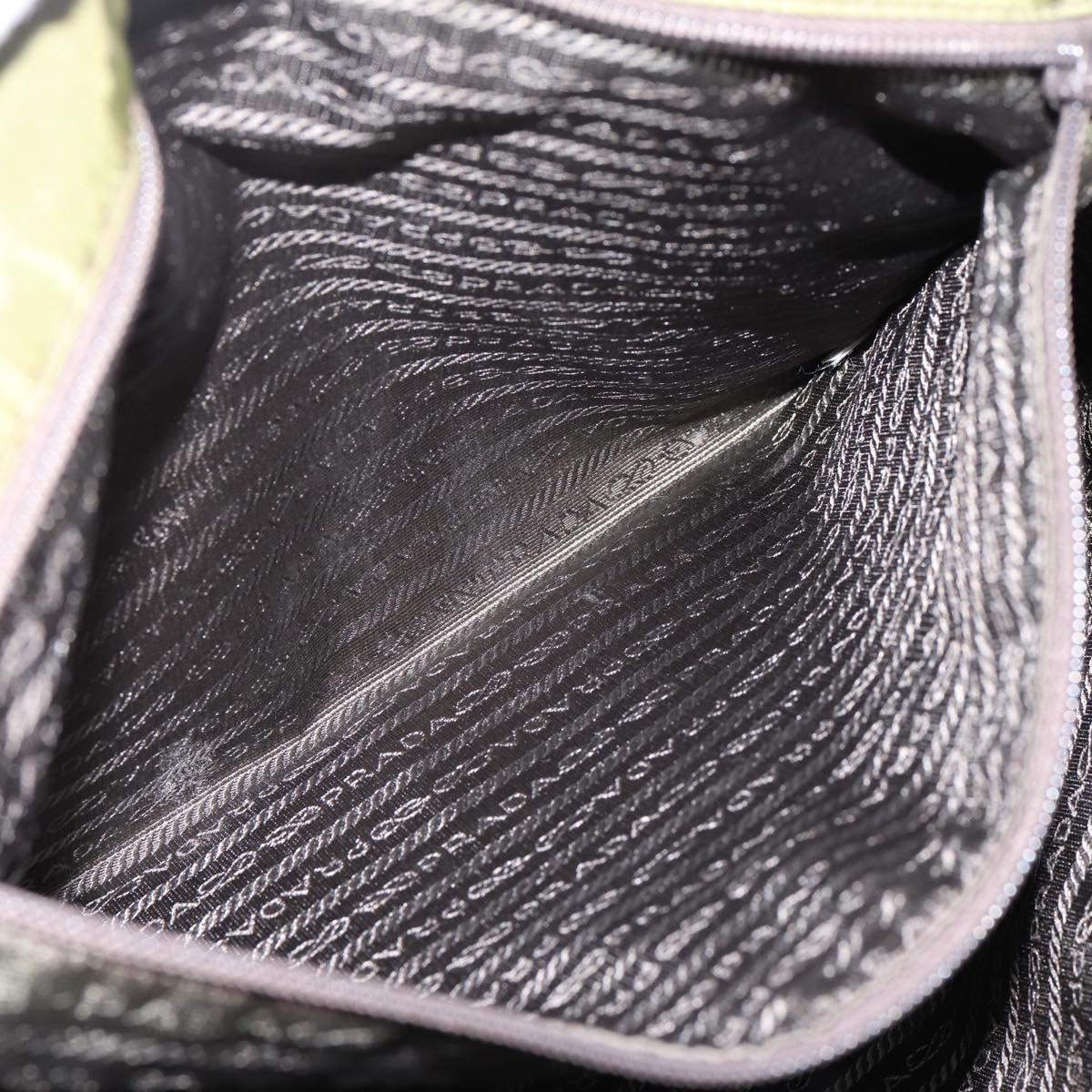 PRADA Tote Bag Nylon Khaki Silver Auth 201463