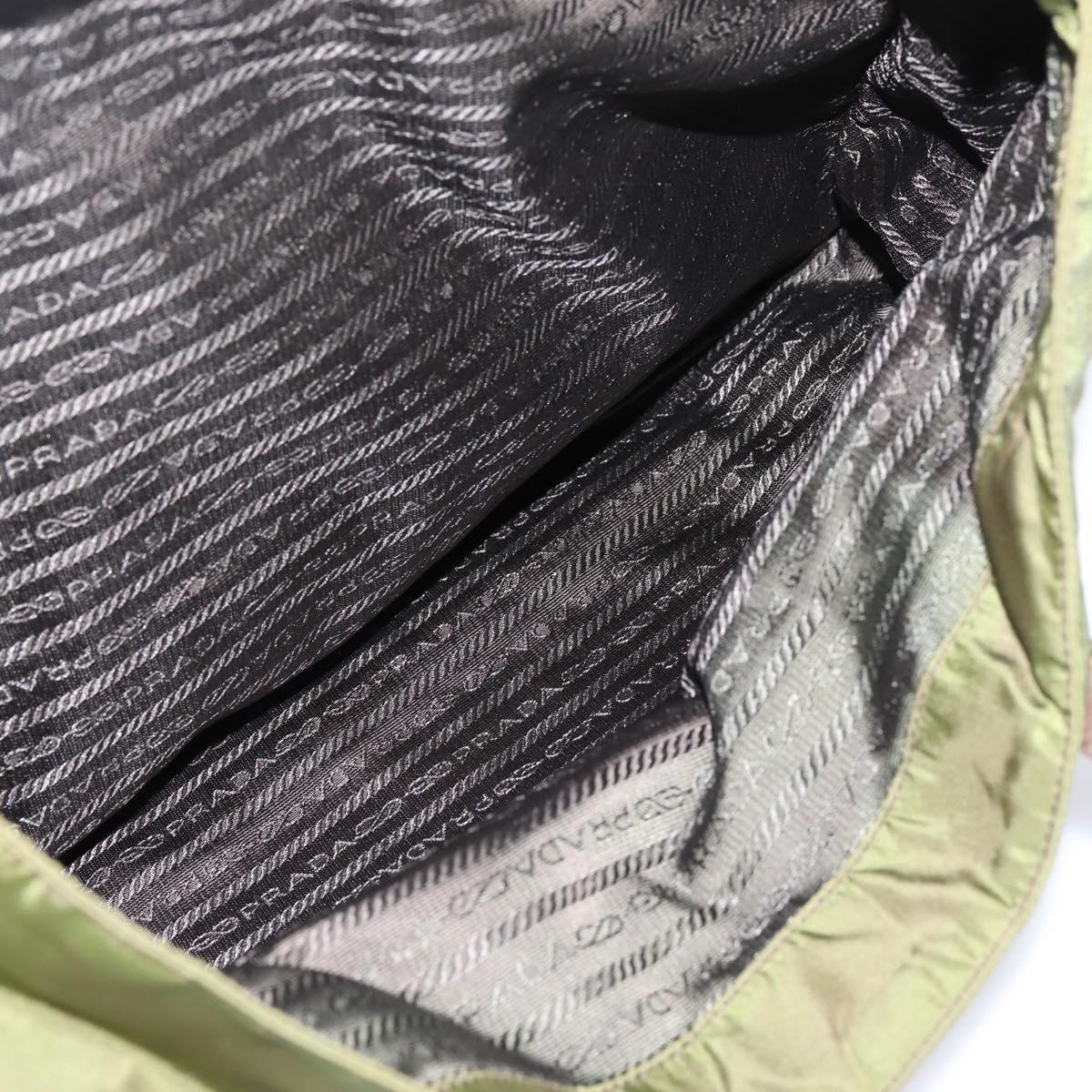 PRADA Tote Bag Nylon Khaki Silver Auth 201463
