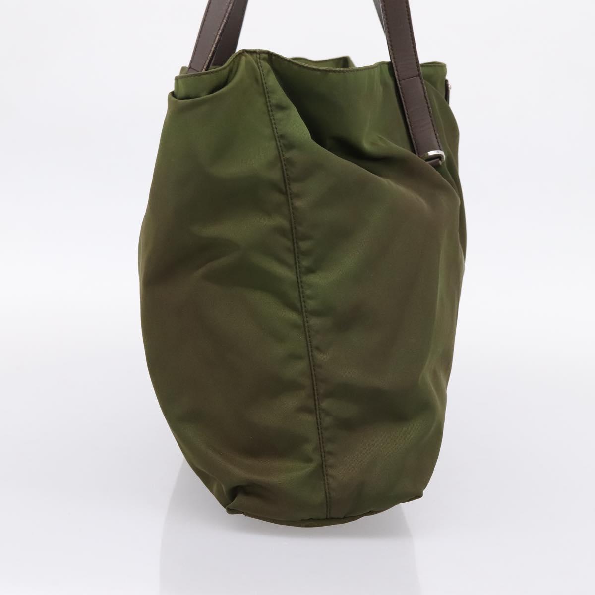 PRADA Tote Bag Nylon Khaki Silver Auth 201463