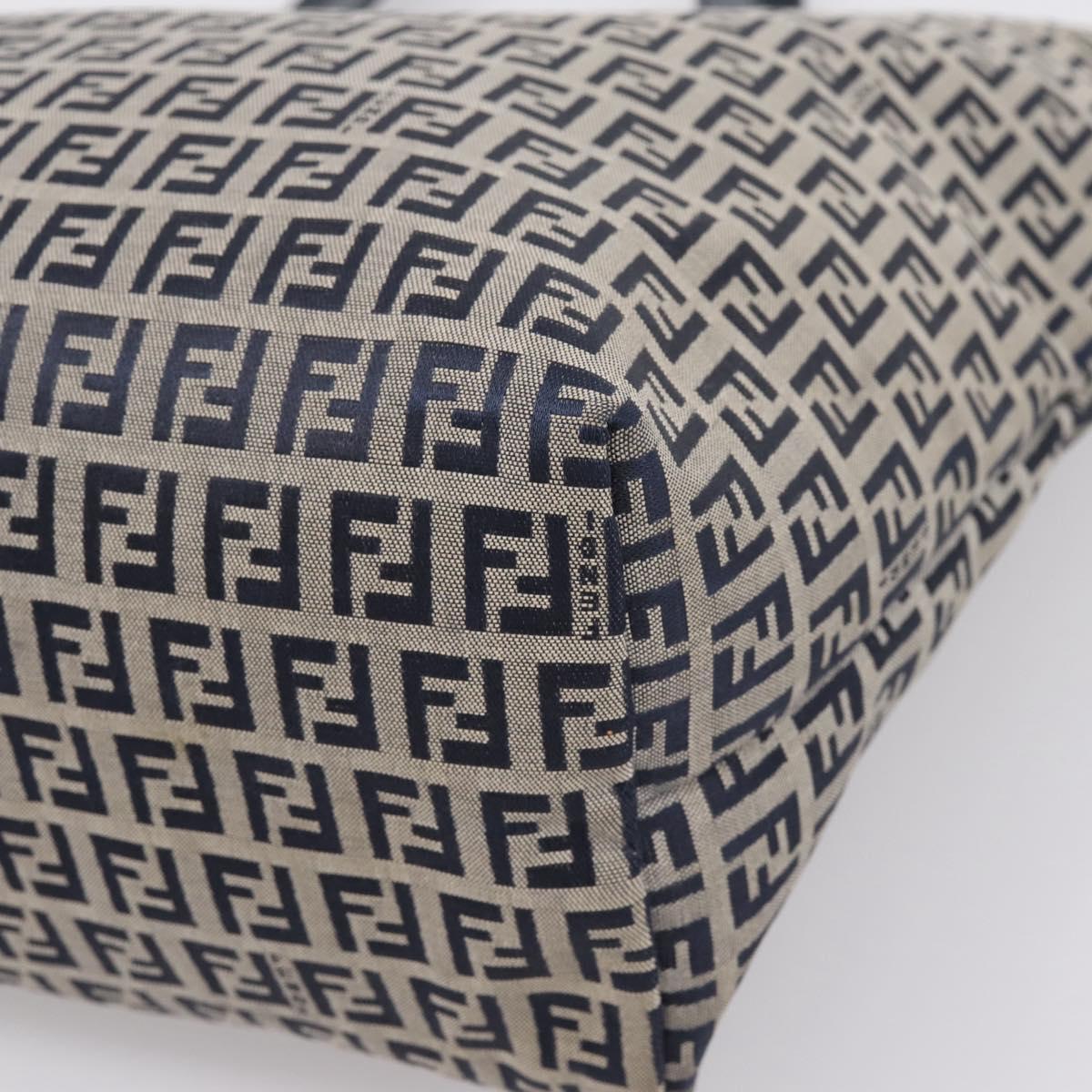 FENDI Zucchino Canvas Tote Bag Navy Silver Auth 201464A
