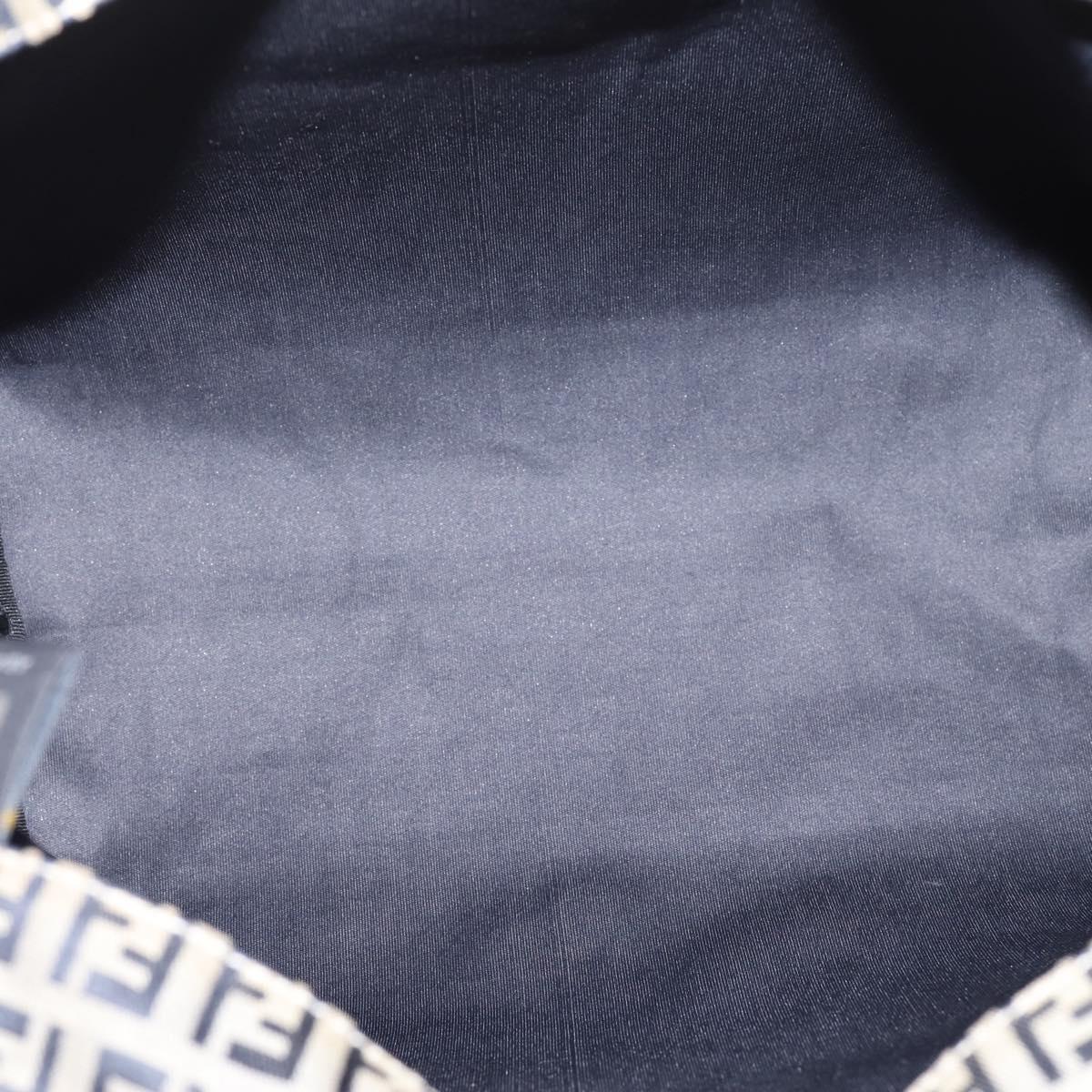 FENDI Zucchino Canvas Tote Bag Navy Silver Auth 201464A