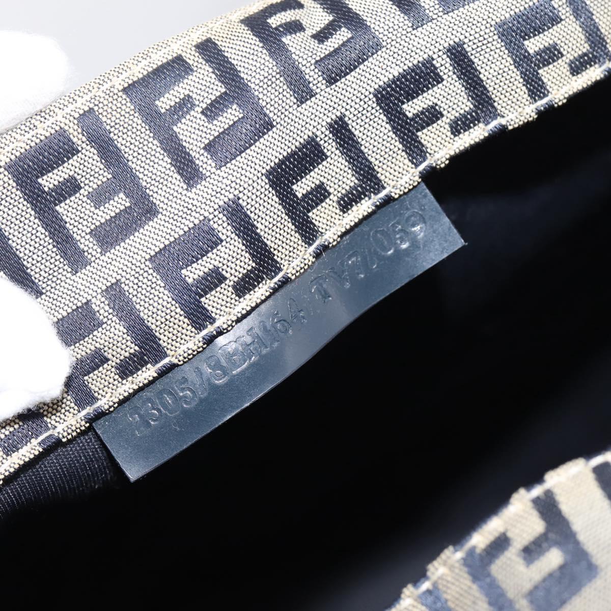 FENDI Zucchino Canvas Tote Bag Navy Silver Auth 201464A