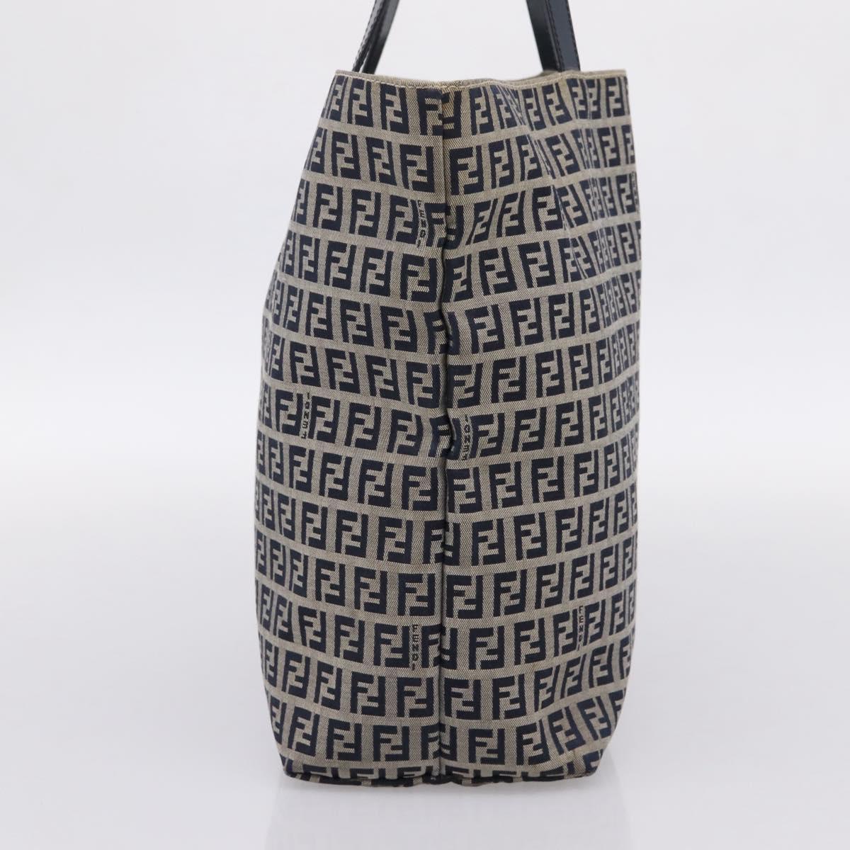 FENDI Zucchino Canvas Tote Bag Navy Silver Auth 201464A