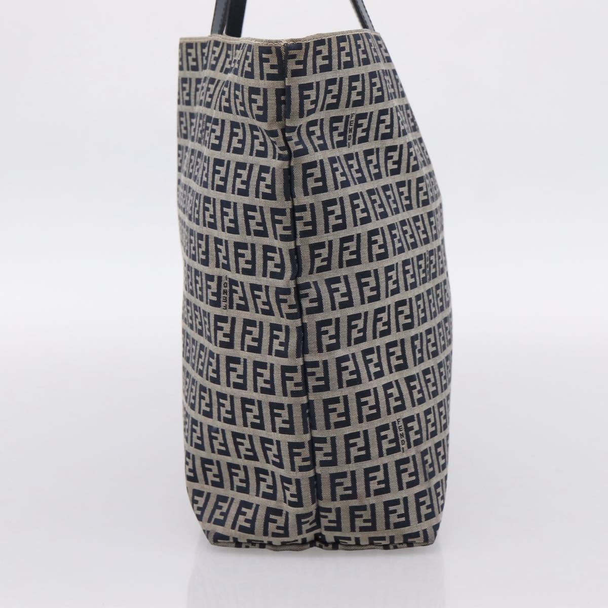 FENDI Zucchino Canvas Tote Bag Navy Silver Auth 201464A