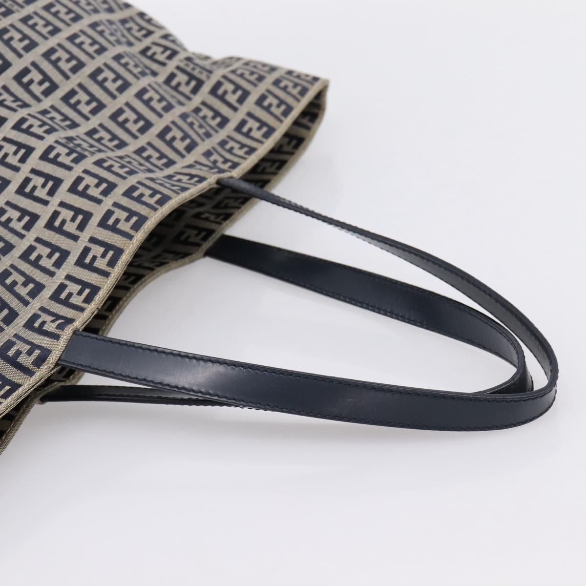 FENDI Zucchino Canvas Tote Bag Navy Silver Auth 201464A