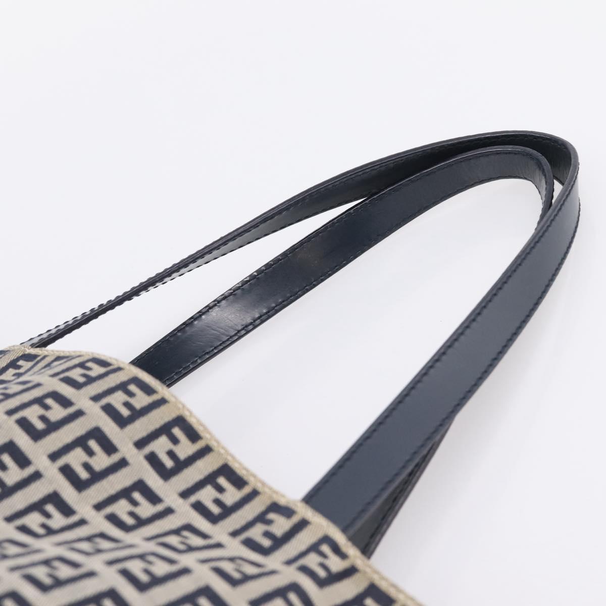 FENDI Zucchino Canvas Tote Bag Navy Silver Auth 201464A