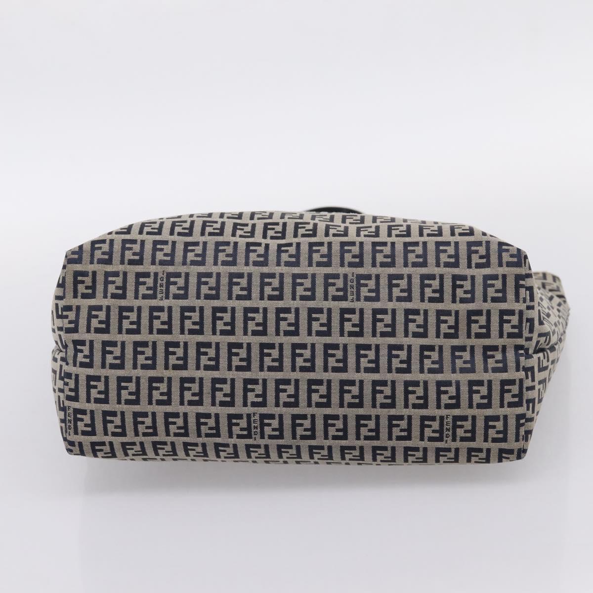 FENDI Zucchino Canvas Tote Bag Navy Silver Auth 201464A
