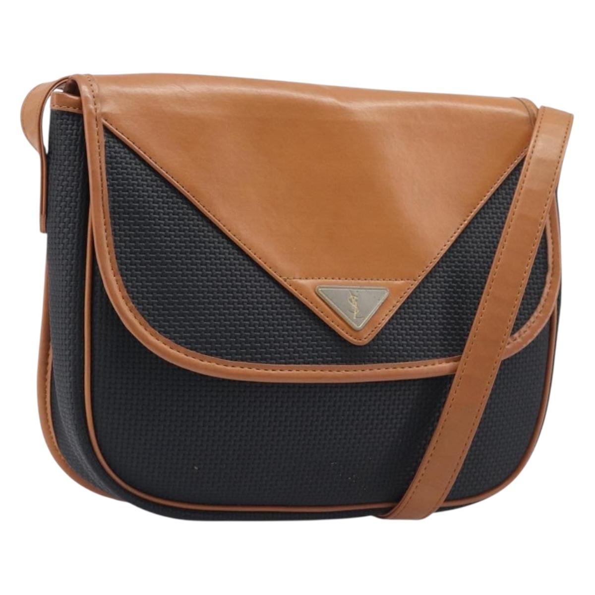 SAINT LAURENT Shoulder Bag PVC Canvas Black Gold Auth 201465