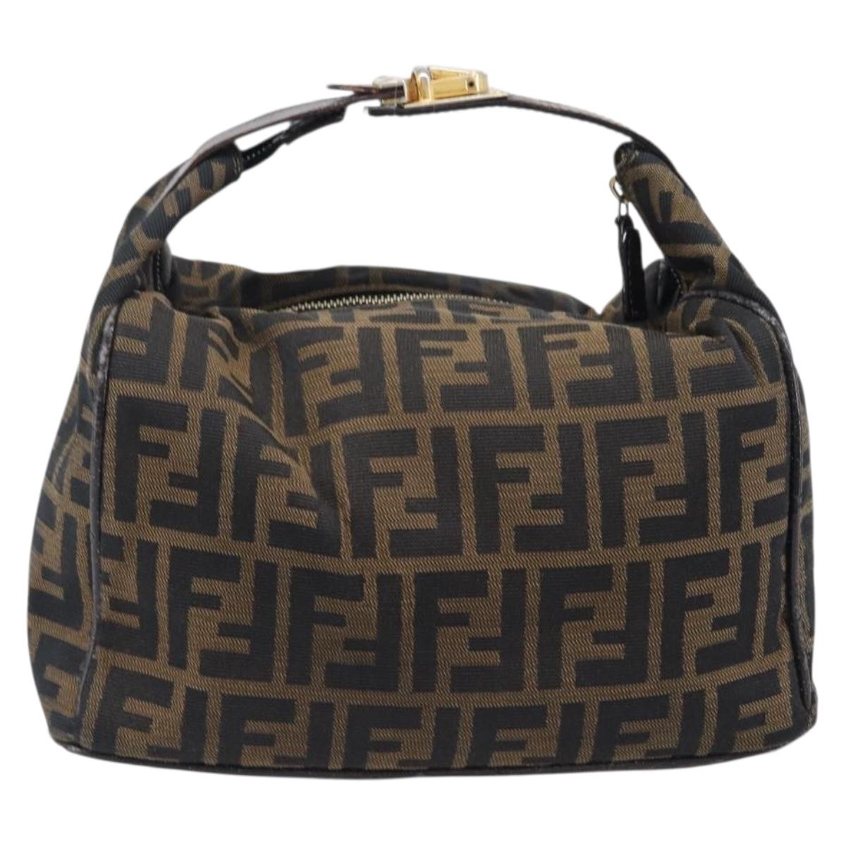 FENDI Zucca Canvas Vanity Hand Bag Black Brown Auth 201467