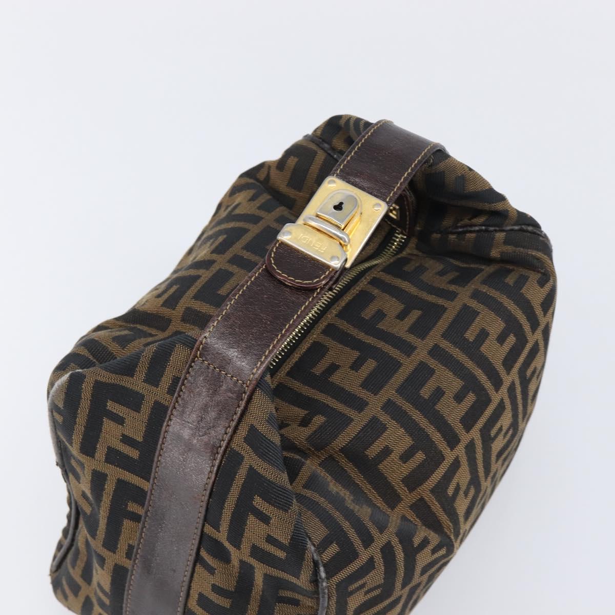 FENDI Zucca Canvas Vanity Hand Bag Black Brown Auth 201467