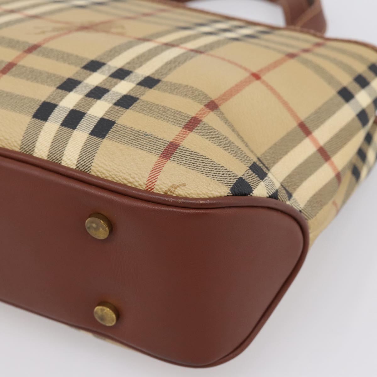 BURBERRY Nova Check Hand Bag PVC Beige Gold Auth 201474V