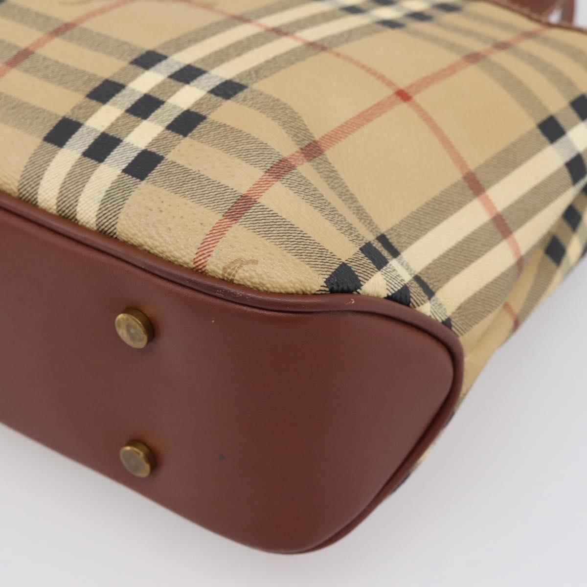 BURBERRY Nova Check Hand Bag PVC Beige Gold Auth 201474V