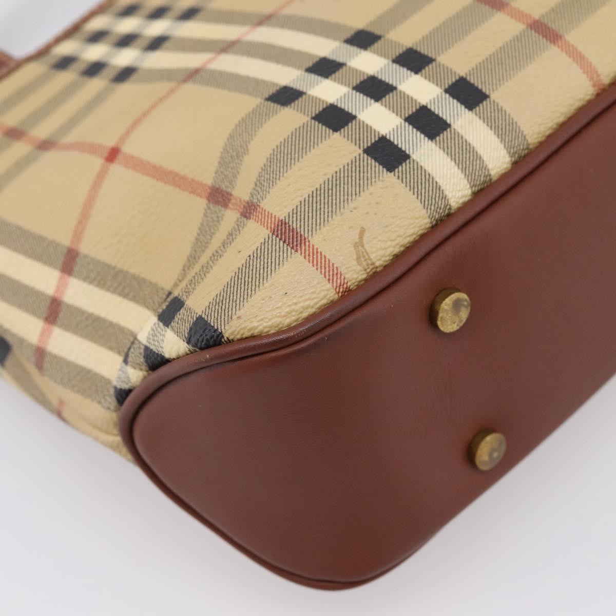 BURBERRY Nova Check Hand Bag PVC Beige Gold Auth 201474V