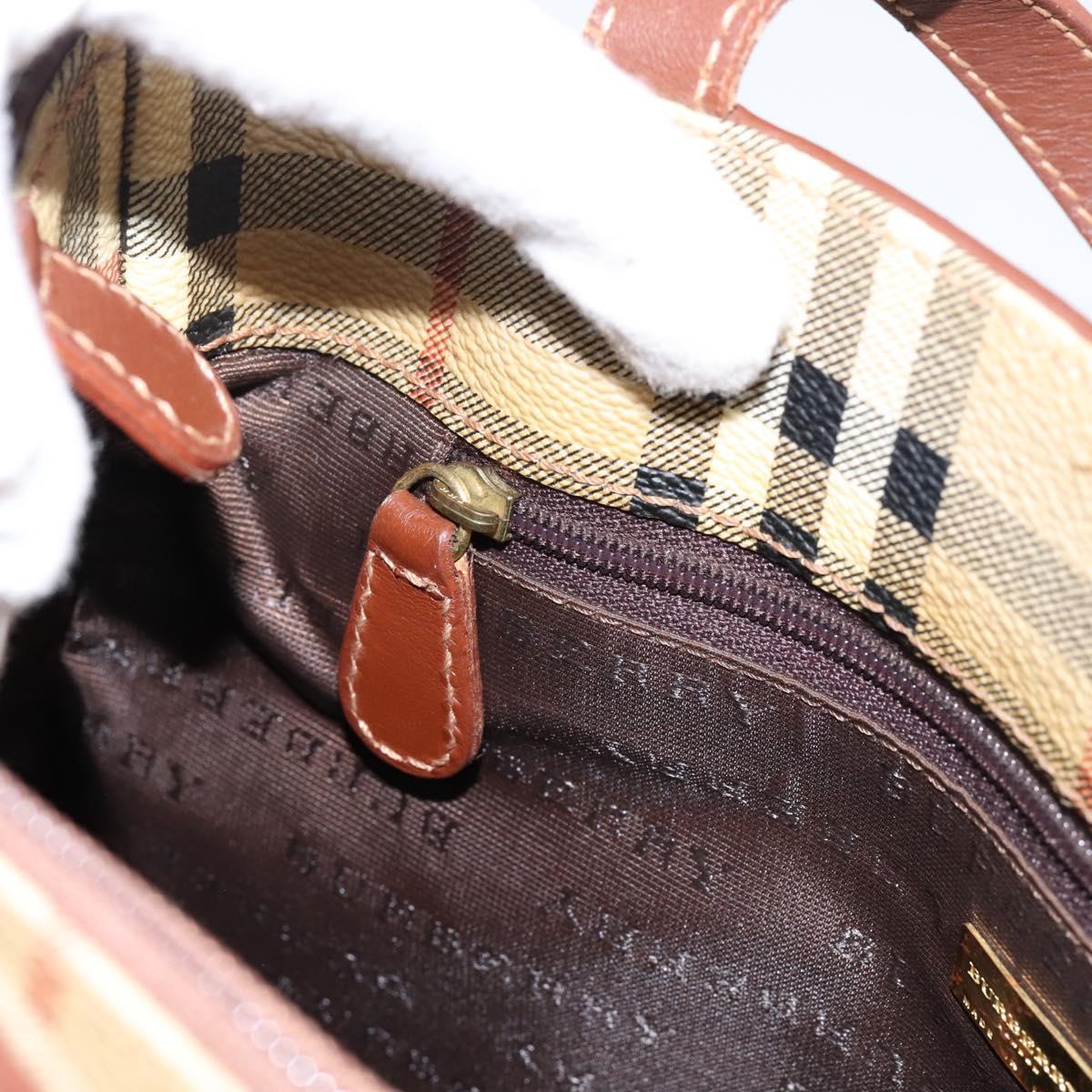 BURBERRY Nova Check Hand Bag PVC Beige Gold Auth 201474V