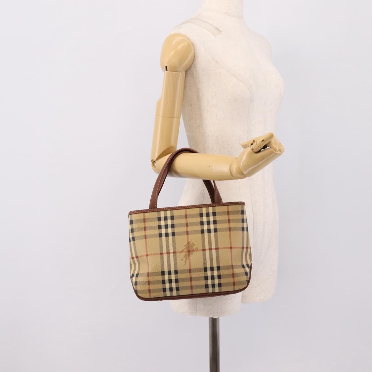 BURBERRY Nova Check Hand Bag PVC Beige Gold Auth 201474V