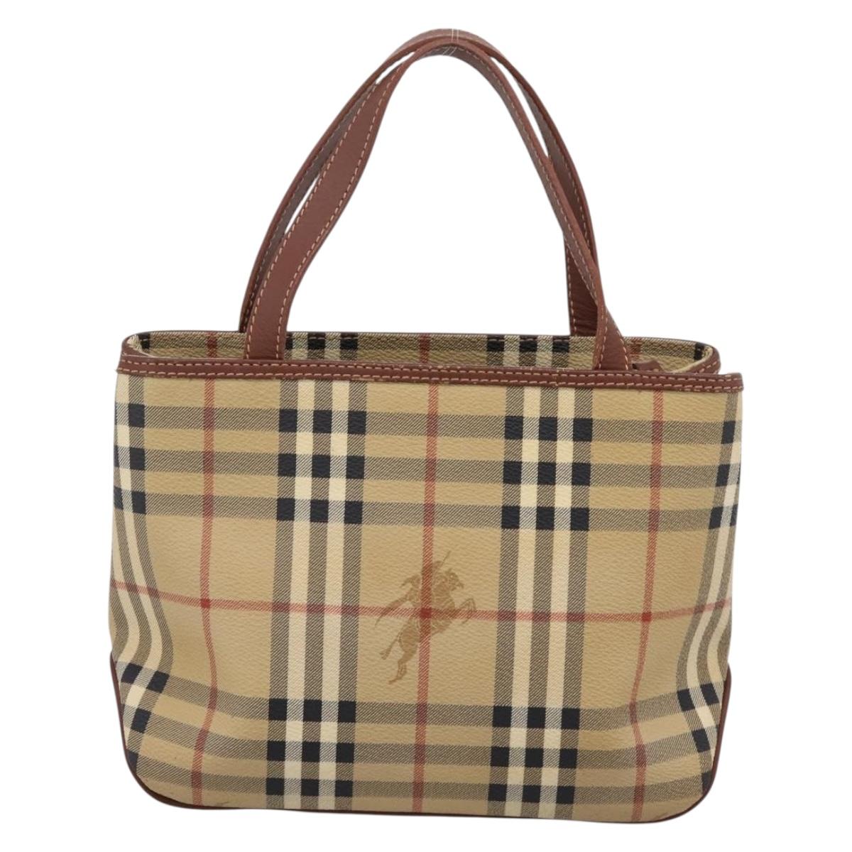 BURBERRY Nova Check Hand Bag PVC Beige Gold Auth 201474V