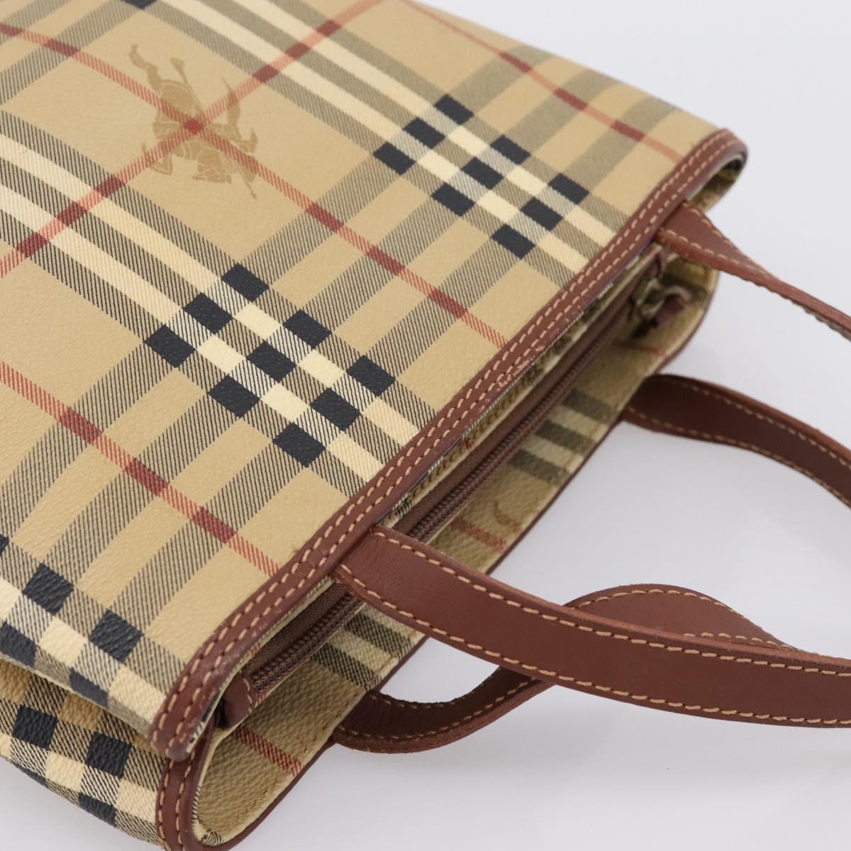 BURBERRY Nova Check Hand Bag PVC Beige Gold Auth 201474V