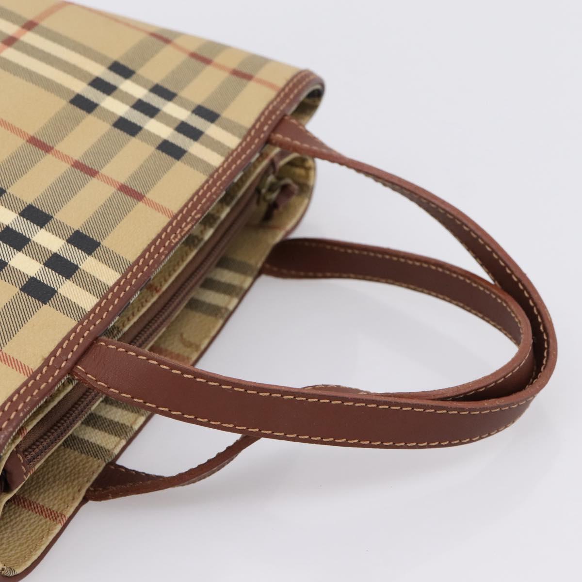 BURBERRY Nova Check Hand Bag PVC Beige Gold Auth 201474V