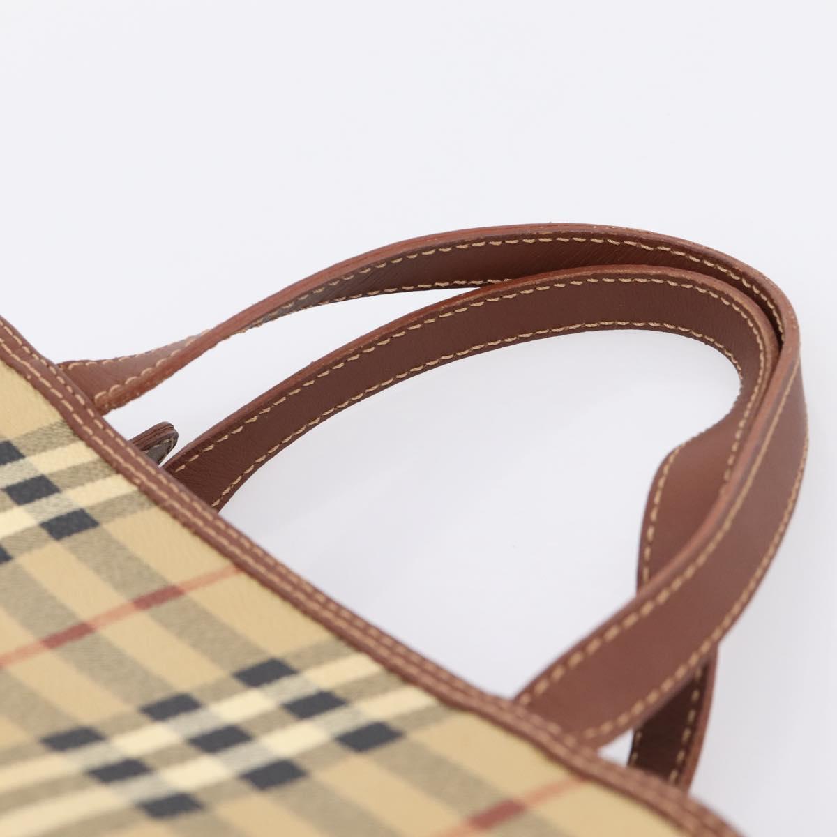 BURBERRY Nova Check Hand Bag PVC Beige Gold Auth 201474V