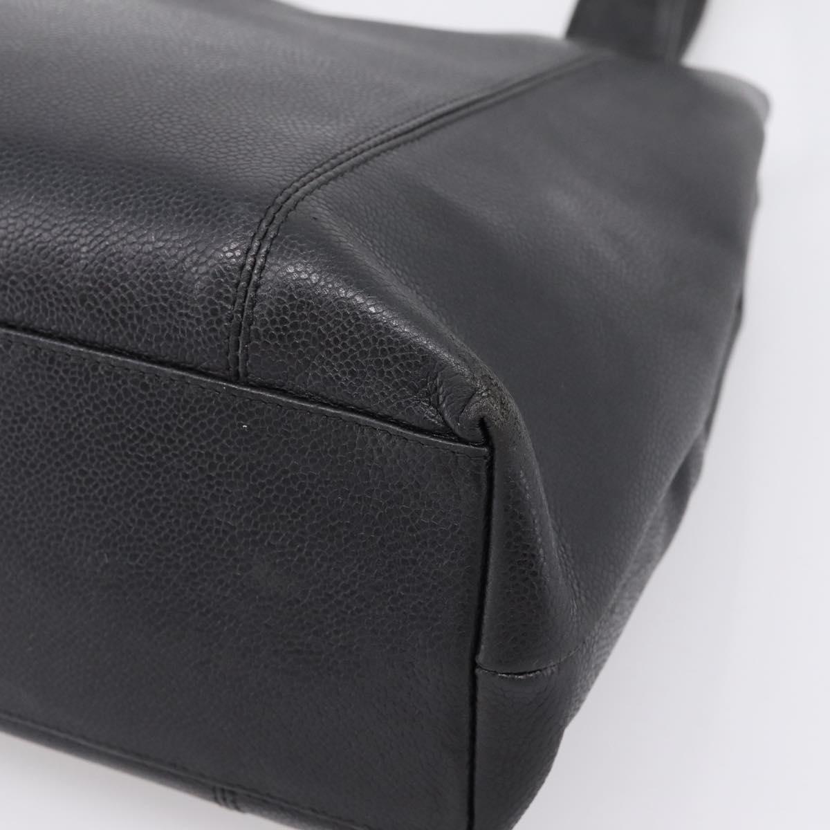CHANEL Tote Bag Caviar Skin Black Silver CC Auth 201476