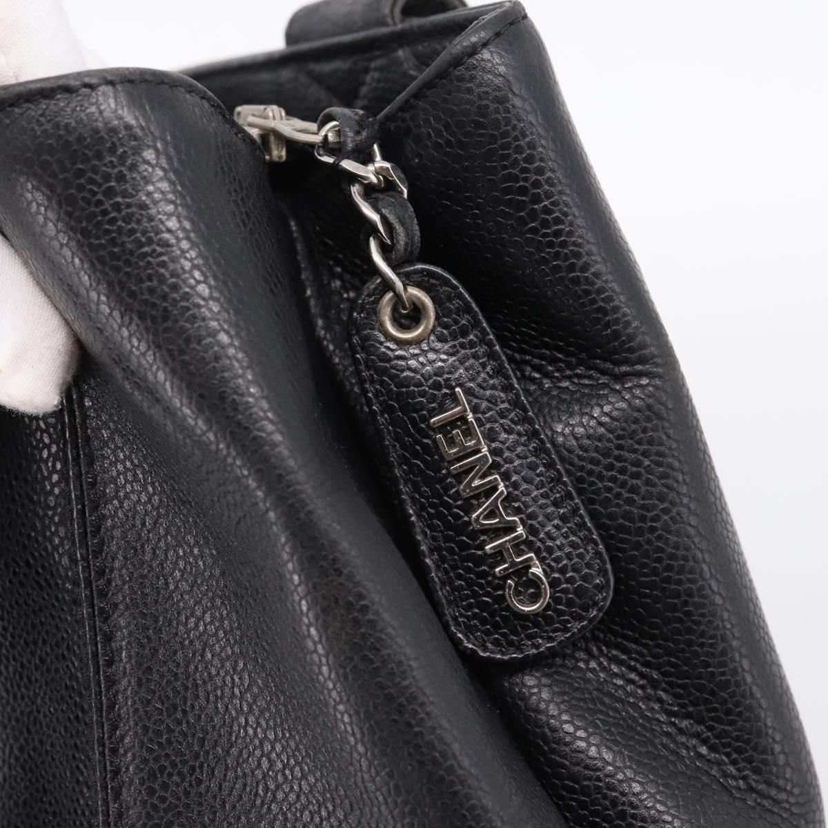 CHANEL Tote Bag Caviar Skin Black Silver CC Auth 201476
