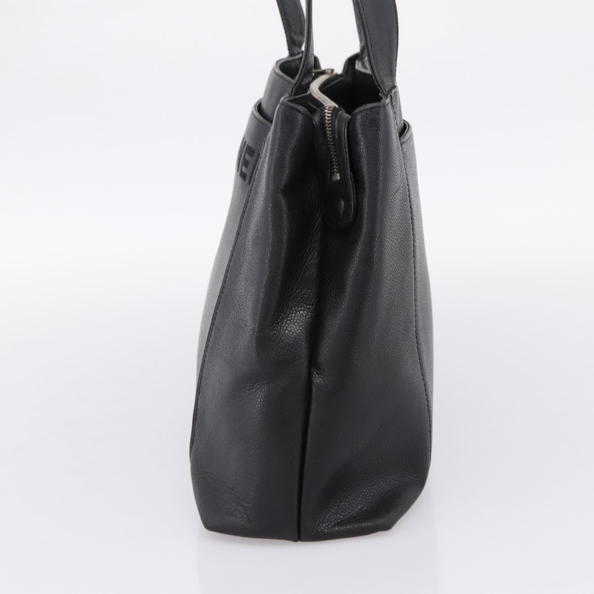 CHANEL Tote Bag Caviar Skin Black Silver CC Auth 201476