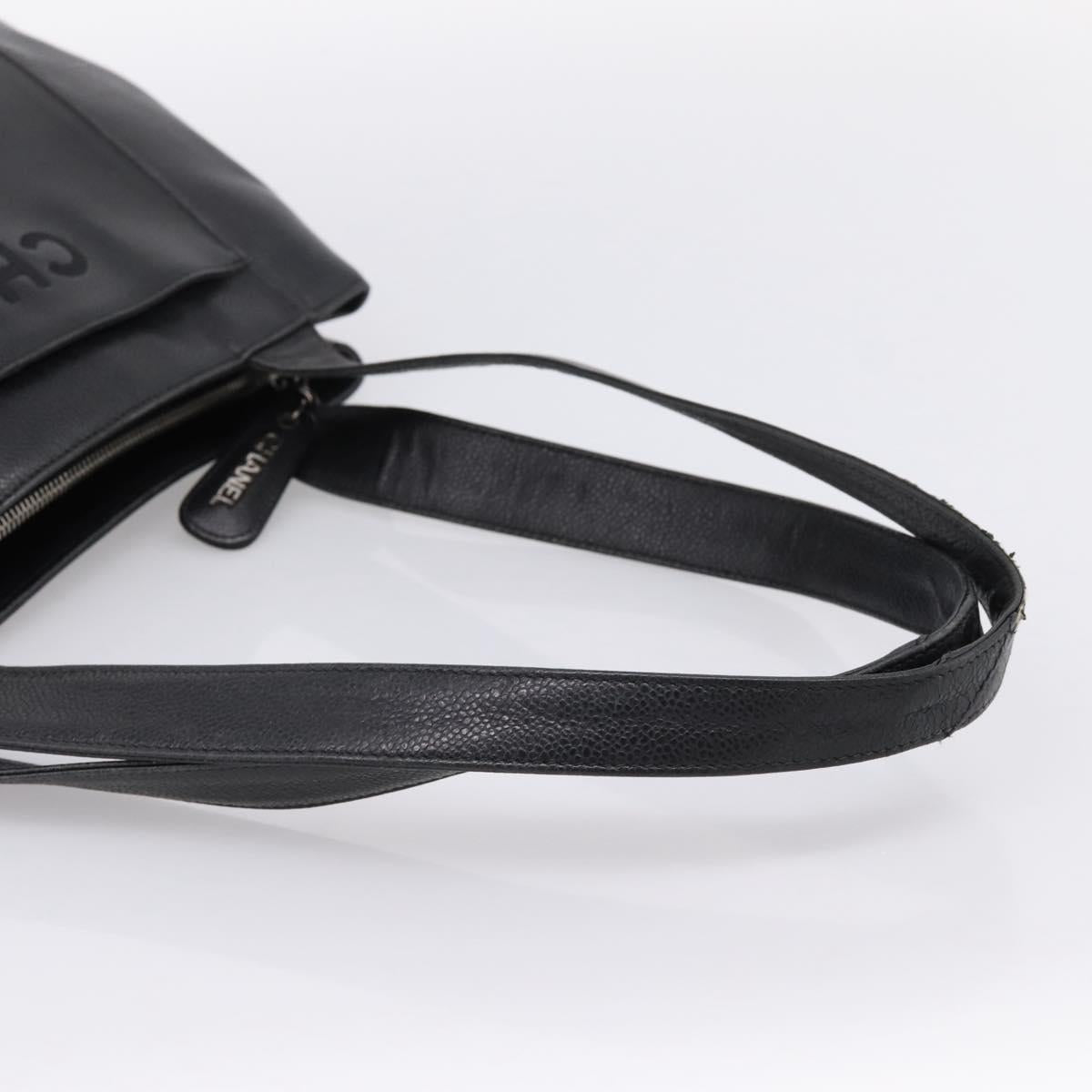 CHANEL Tote Bag Caviar Skin Black Silver CC Auth 201476