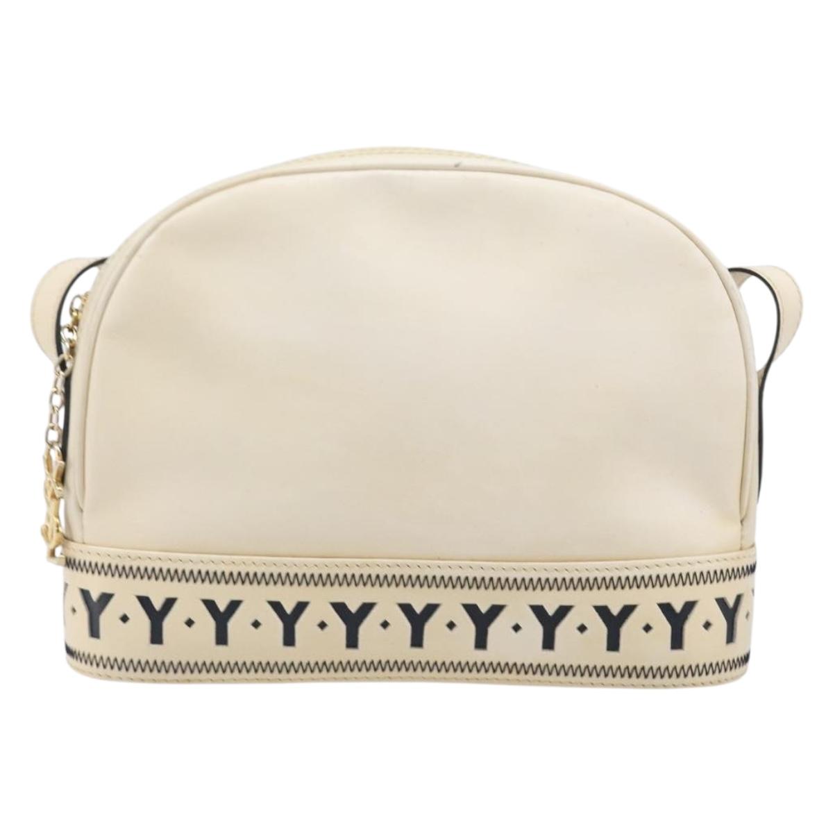 SAINT LAURENT Shoulder Bag Leather Beige Gold Auth 201477