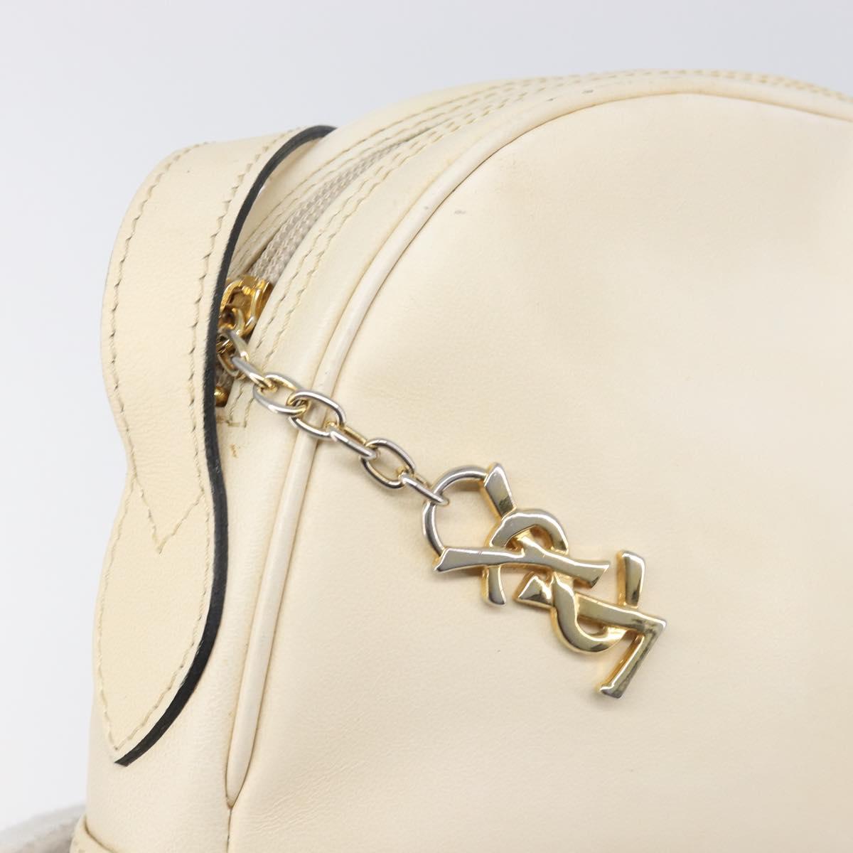 SAINT LAURENT Shoulder Bag Leather Beige Gold Auth 201477