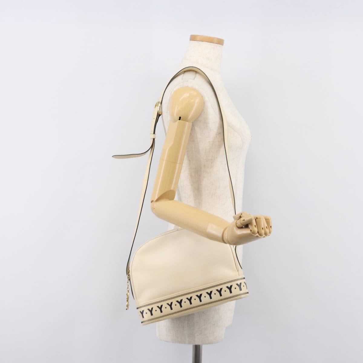SAINT LAURENT Shoulder Bag Leather Beige Gold Auth 201477