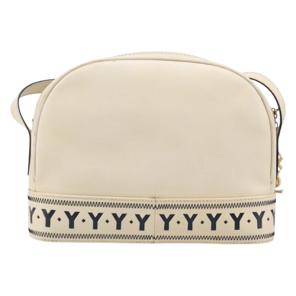 SAINT LAURENT Shoulder Bag Leather Beige Gold Auth 201477