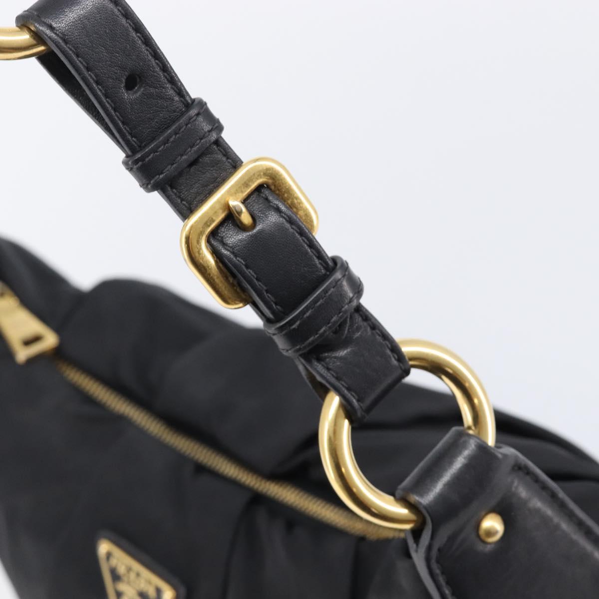 PRADA Shoulder Bag Nylon Black Gold Auth 201478V