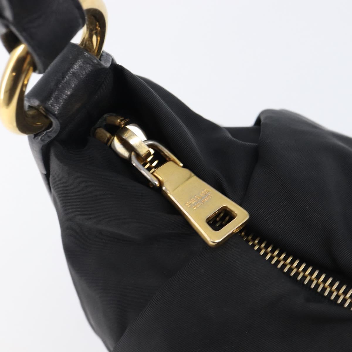 PRADA Shoulder Bag Nylon Black Gold Auth 201478V