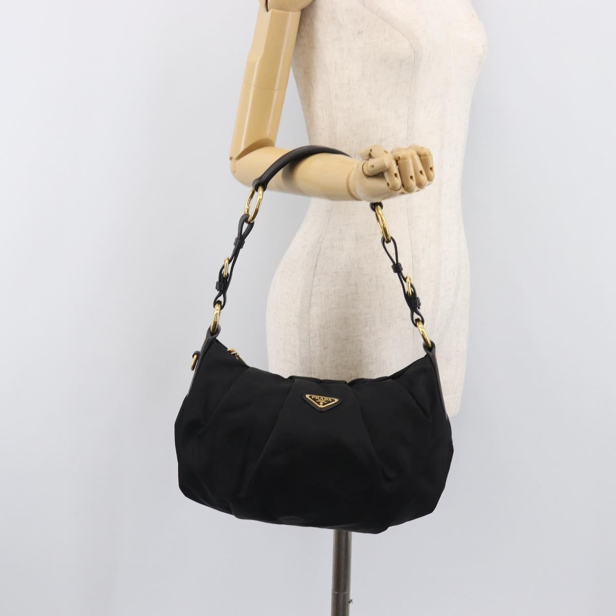 PRADA Shoulder Bag Nylon Black Gold Auth 201478V