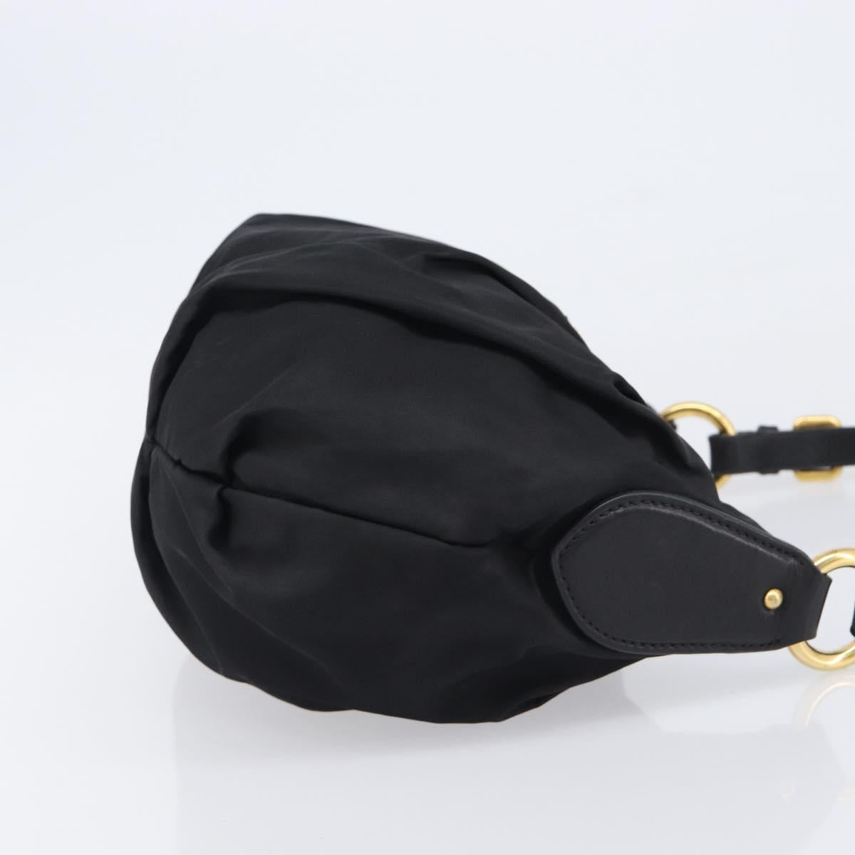 PRADA Shoulder Bag Nylon Black Gold Auth 201478V