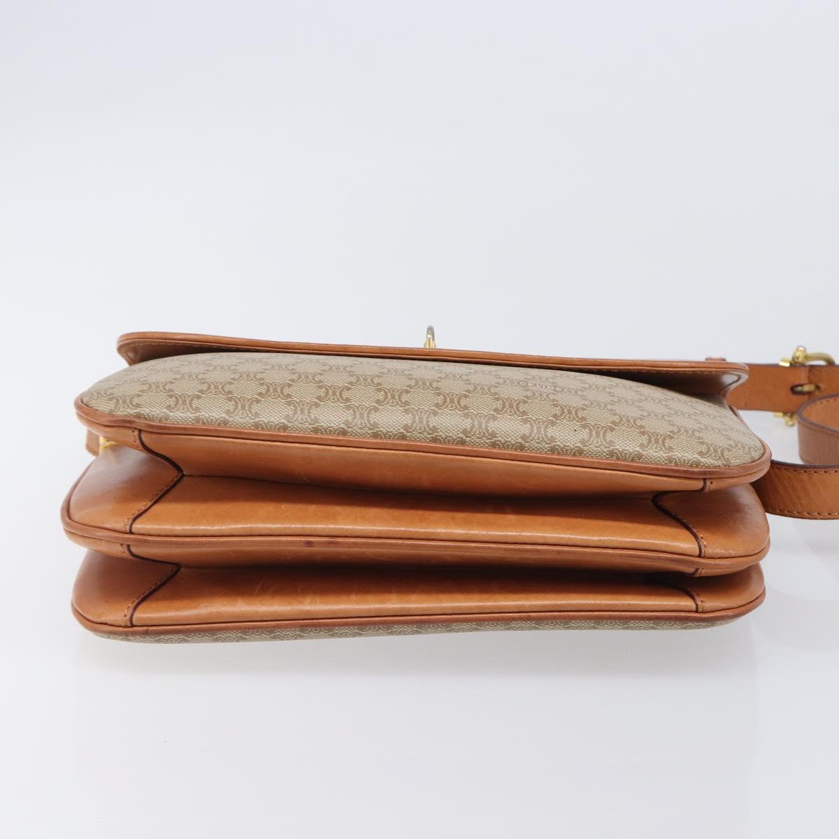 CELINE Macadam Canvas Shoulder Bag PVC Beige Gold Auth 201484A